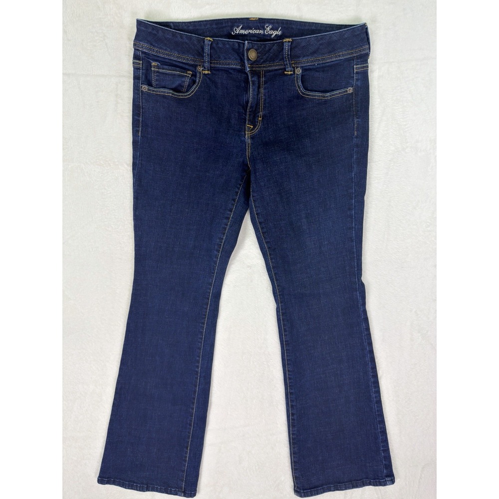 American Eagle Jeans Womens 16 Blue Dark Wash Mid Rise Original Bootcut Stretch